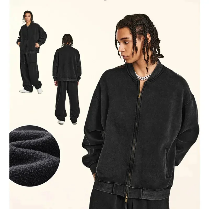 Vintage Loose Casual Sweatshirt Set Washed Zipper Oversized Hoodie Fashion Autumn Winter Thick Warm Fleece Jacket With Pants Set
Vintage Loose Casual Sweatshirt Set Washed Zipper Oversized Hoodie Fashion Autumn Winter Thick Warm Fleece Jacket With Pants Set