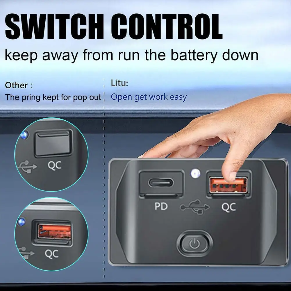 PD Type C Dual USB Ports Quick Charge Car Bus Charger Socket Adapter 12V/24V USB Power Panel with Swith for Marine Motorcycles
PD Type C Dual USB Ports Quick Charge Car Bus Charger Socket Adapter 12V/24V USB Power Panel with Swith for Marine Motorcycles