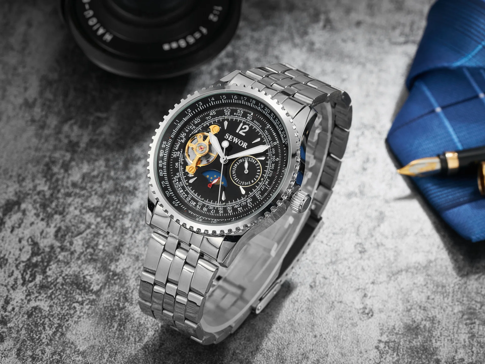 Stainless Steel Sun-Moon-Star Big Pilot Solid Steel Band Self-Wind Automatic Mechanical Watch for Men
Stainless Steel Sun-Moon-Star Big Pilot Solid Steel Band Self-Wind Automatic Mechanical Watch for Men
