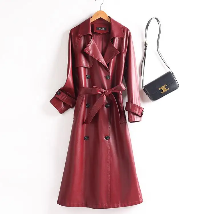 Faionable Wine Red Belted Leather Jaet Women's Mid-Length Korean Sle Windbreaker Coat Spring Autumn New Arrival
Faionable Wine Red Belted Leather Jaet Women's Mid-Length Korean Sle Windbreaker Coat Spring Autumn New Arrival