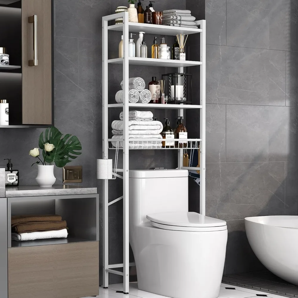 4-Tier Over-The-Toilet Storage Rack with Adjustable Shelf and Basket, Freestanding Bathroom Organizer in Pure White
4-Tier Over-The-Toilet Storage Rack with Adjustable Shelf and Basket, Freestanding Bathroom Organizer in Pure White