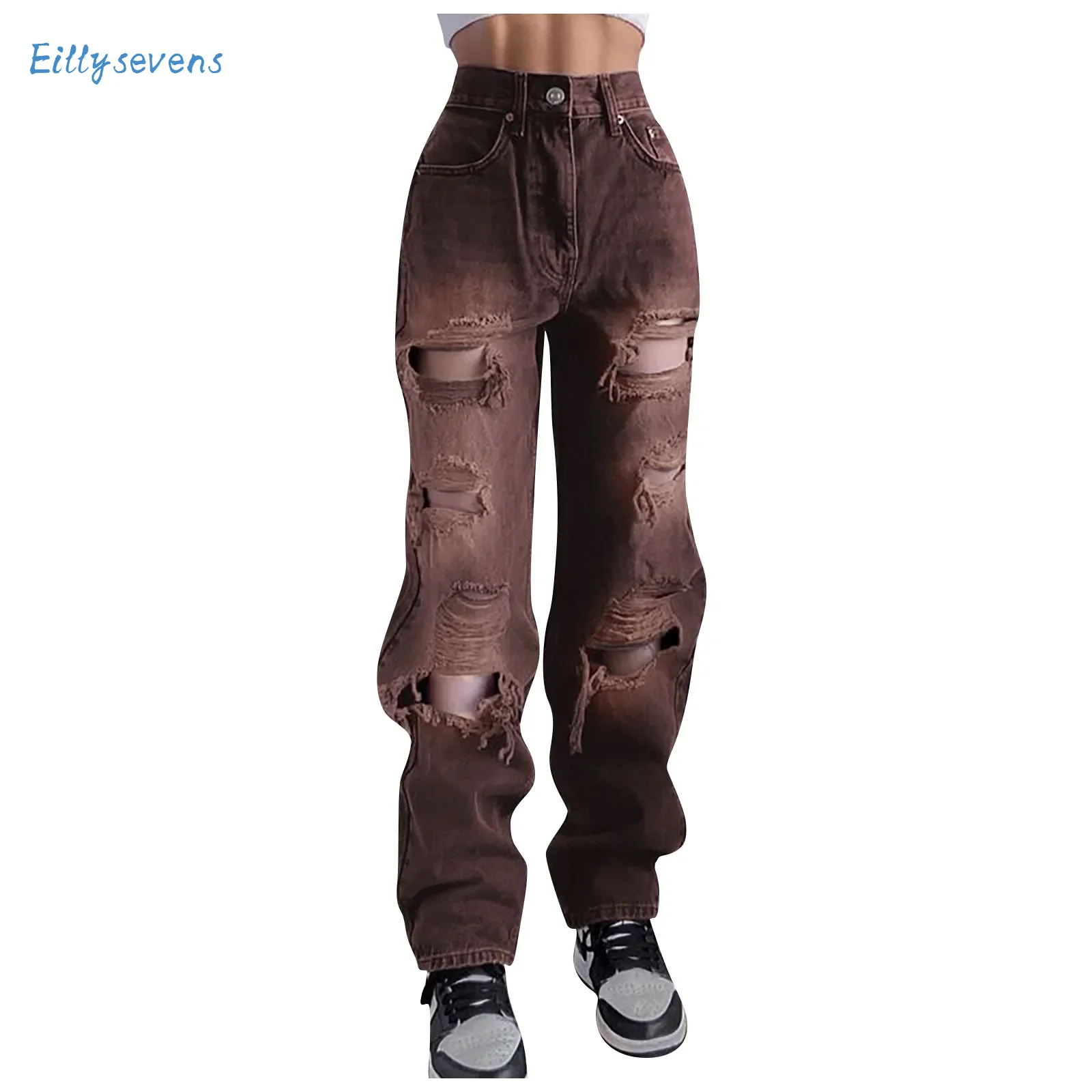 Women'S Fashion Trend Ripped Jeans Spring And Autumn High Waist Straight Loose Ripped Jeans With Pockets Daily Streetwear
Women'S Fashion Trend Ripped Jeans Spring And Autumn High Waist Straight Loose Ripped Jeans With Pockets Daily Streetwear