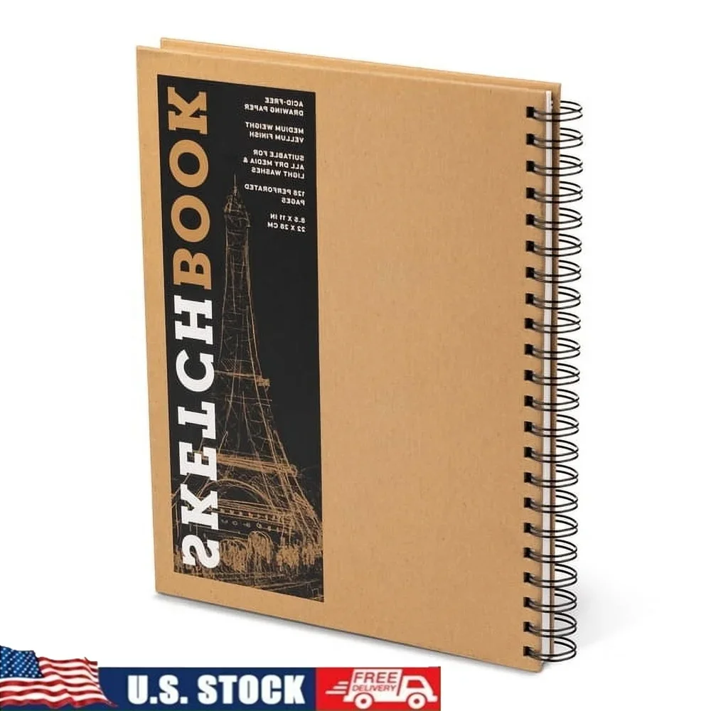 Large Spiral Sketchbook Kraft Hardcover 128 Perforated Pages Acid-Free Drawing Paper Perfect Artists Charcoal Pencil Watercolor
Large Spiral Sketchbook Kraft Hardcover 128 Perforated Pages Acid-Free Drawing Paper Perfect Artists Charcoal Pencil Watercolor