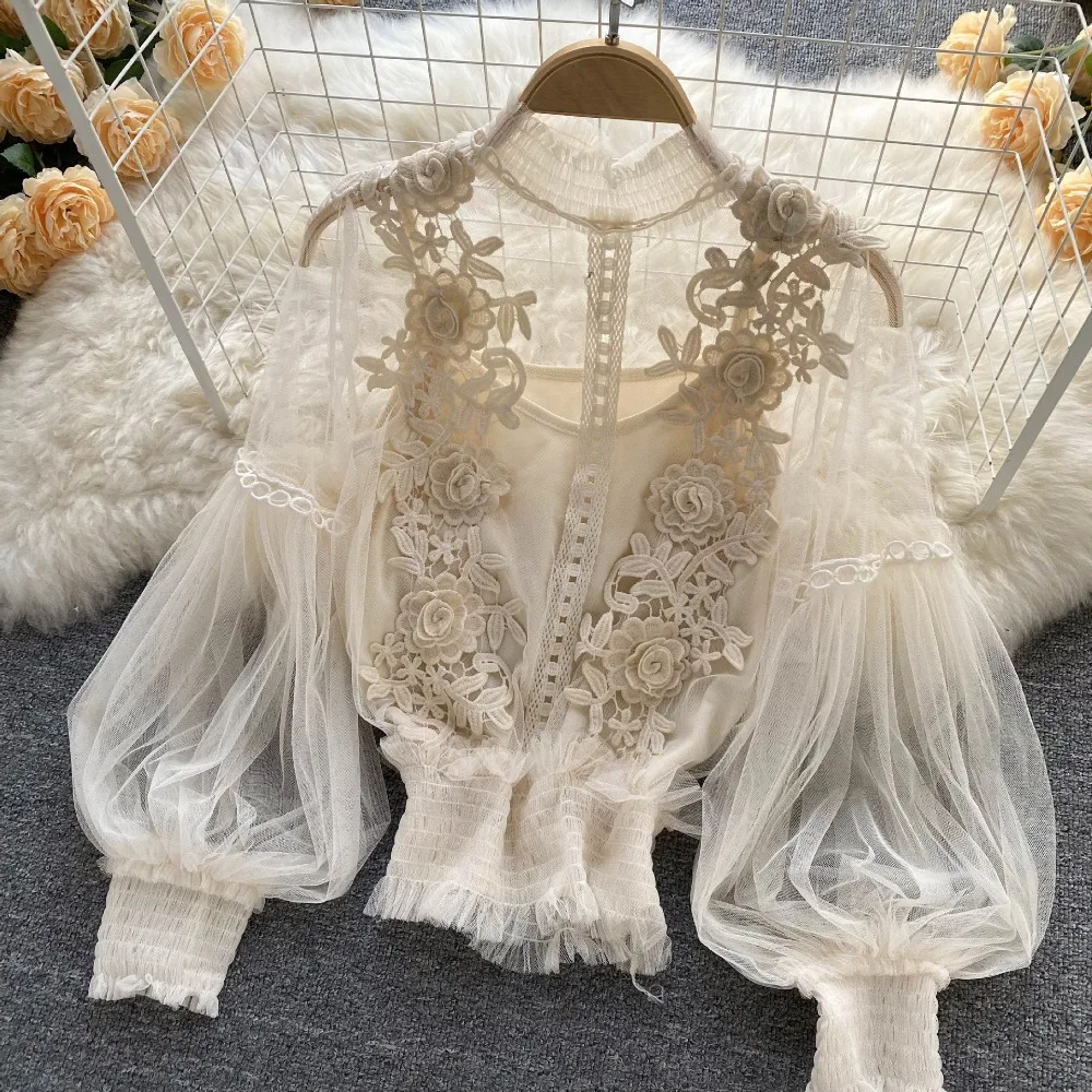 1Set Summer Lace Puff Long Sleeve Blouse 3D Flower Vintage Cropped Top Korean Slimming Women Shirts Clothing Women
1Set Summer Lace Puff Long Sleeve Blouse 3D Flower Vintage Cropped Top Korean Slimming Women Shirts Clothing Women