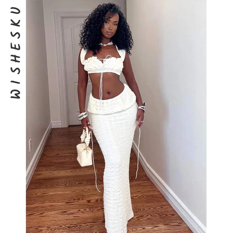 Two Piece Set Women Solid Long Skirt Outfits Sexy Sleeveless Crop Top+High Waist Slim Fit Maxi Skirt 2025 Summer Beach
Two Piece Set Women Solid Long Skirt Outfits Sexy Sleeveless Crop Top+High Waist Slim Fit Maxi Skirt 2025 Summer Beach