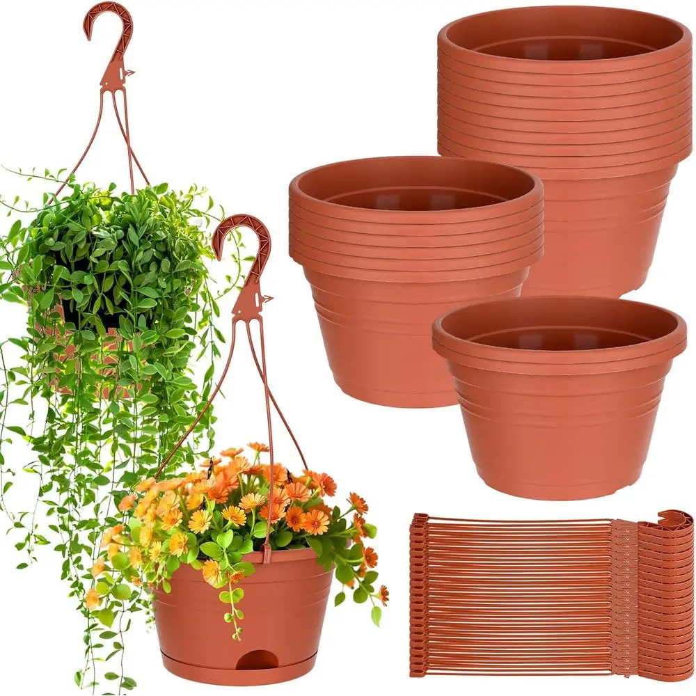 20 Pack 10 Inch Large Plastic Hanging Plant Baskets with Drainage Trays for Indoor and Outdoor Garden Use (Brown)
20 Pack 10 Inch Large Plastic Hanging Plant Baskets with Drainage Trays for Indoor and Outdoor Garden Use (Brown)
