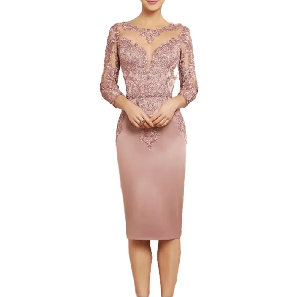 Short Mother Of The Bride Dresses with Jacket Wrap Dusty Pink Satin Appliqued Lace Beading Knee Length Beaded Wedding Party Gown
Short Mother Of The Bride Dresses with Jacket Wrap Dusty Pink Satin Appliqued Lace Beading Knee Length Beaded Wedding Party Gown