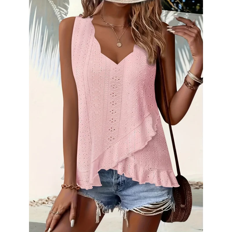 Women's Fashion Solid Color Top Summer Sleeveless Vest Ruffle Hem Cutout Top Casual Elegant Vest Women's Clothing
Women's Fashion Solid Color Top Summer Sleeveless Vest Ruffle Hem Cutout Top Casual Elegant Vest Women's Clothing