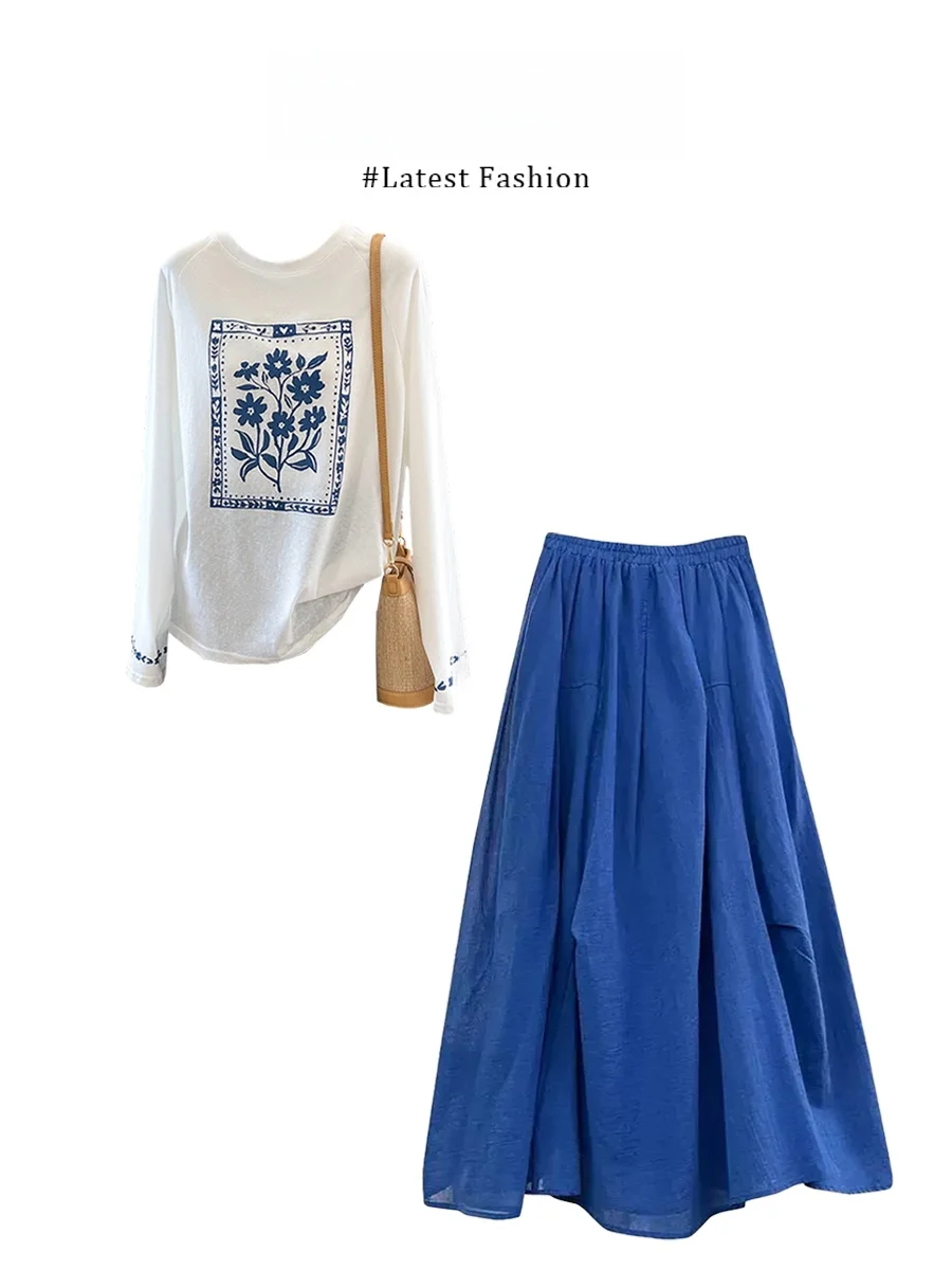 Parkyeon Summer New Sweet Style Printed Casual Long Sleeve Women's Top with Klein Blue Half Skirt Set Fashionable Loose Fit
Parkyeon Summer New Sweet Style Printed Casual Long Sleeve Women's Top with Klein Blue Half Skirt Set Fashionable Loose Fit