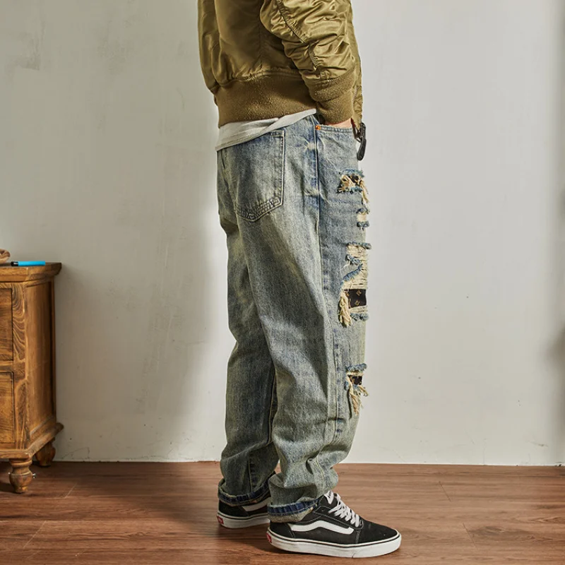 Heavy retro jeans for men, loose straight tapered high street fashion, distressed pants, autumn men's clothing
Heavy retro jeans for men, loose straight tapered high street fashion, distressed pants, autumn men's clothing