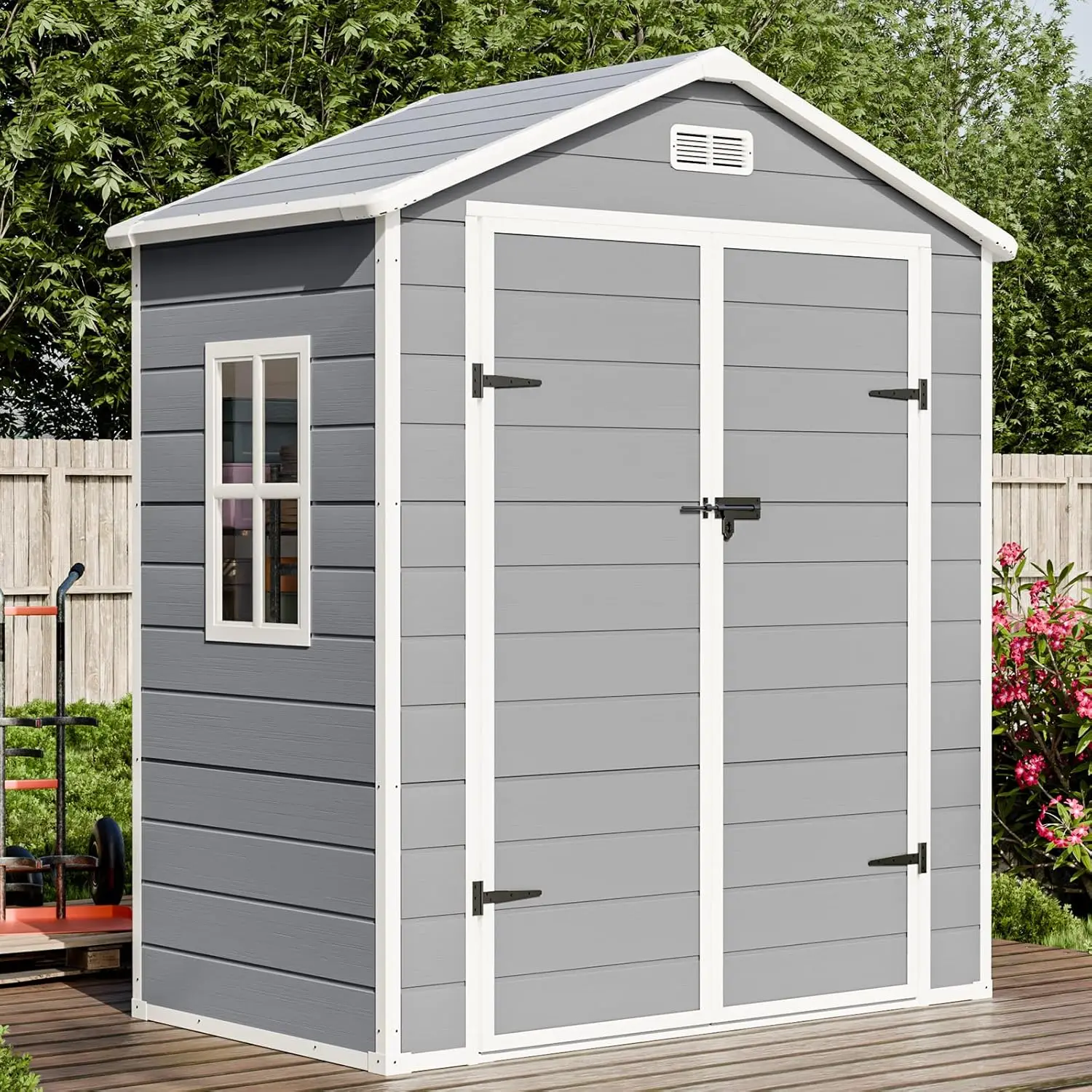 6x3FT Resin Storage Shed Waterproof Outdoor Floor Window Double Lockable Doors 2 Vents Garden Patio Backyard Customized
6x3FT Resin Storage Shed Waterproof Outdoor Floor Window Double Lockable Doors 2 Vents Garden Patio Backyard Customized