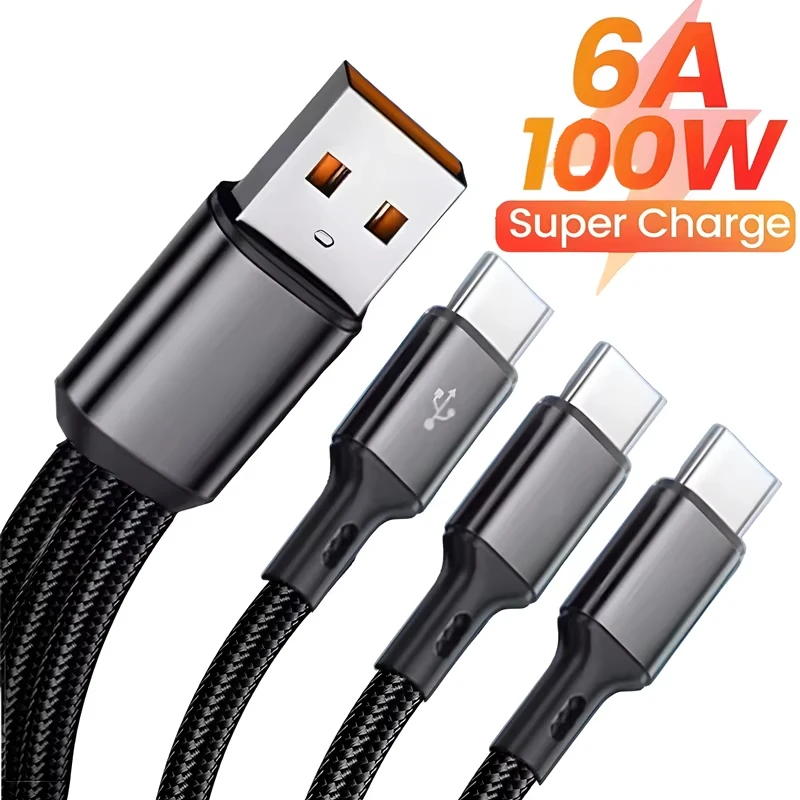 3 In 1 100W 6A USB-A to 3 ×Type-C Fast Charging Data Cable For iPhone 15 16 17 Samsung Xiaomi Android USB C Data Transfer Cord
3 In 1 100W 6A USB-A to 3 ×Type-C Fast Charging Data Cable For iPhone 15 16 17 Samsung Xiaomi Android USB C Data Transfer Cord