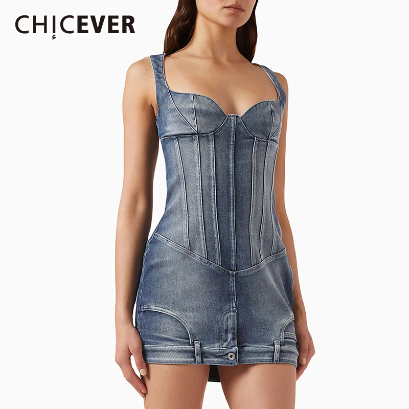 CHICEVER Slim Denim Camisole Dress For Women Square Collar Sleeveless High Waist Backless Pullover Streetwear Dresses Female
CHICEVER Slim Denim Camisole Dress For Women Square Collar Sleeveless High Waist Backless Pullover Streetwear Dresses Female
