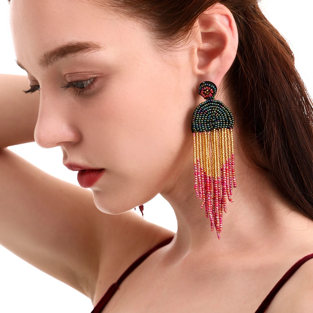 Beaded Dangle Tassel Fringe Women Bohemian Style Stainless Steel Jewelry Beaded Drop Fringe Earrings Summer Beach Party Wedding
Beaded Dangle Tassel Fringe Women Bohemian Style Stainless Steel Jewelry Beaded Drop Fringe Earrings Summer Beach Party Wedding