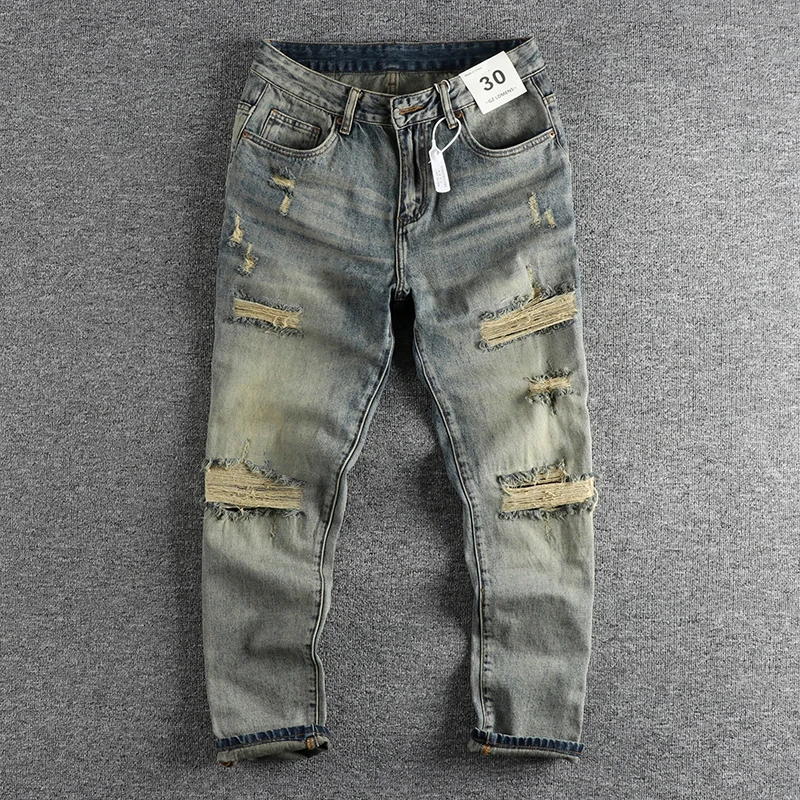Heavy Vintage Blue Washed Old Ripped Patch Jeans Men's American Style High Street Loose Straight Youth Trendy Pants
Heavy Vintage Blue Washed Old Ripped Patch Jeans Men's American Style High Street Loose Straight Youth Trendy Pants