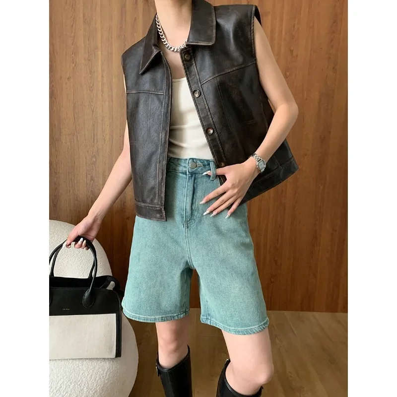 Casual Vintage Fashion Brown Leather Vest Jacket Wome Loose Versatile Lapel Single-breasted Autumn Faux Leather Sleeveless Coat
Casual Vintage Fashion Brown Leather Vest Jacket Wome Loose Versatile Lapel Single-breasted Autumn Faux Leather Sleeveless Coat