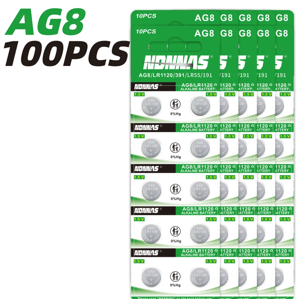 50PCS AG8 50mAh LR55 SR1120SW 1.5V Alkaline Button Coin Cell Battery Compatible For Watch Key Fob Remote Clock Electronic Device
50PCS AG8 50mAh LR55 SR1120SW 1.5V Alkaline Button Coin Cell Battery Compatible For Watch Key Fob Remote Clock Electronic Device