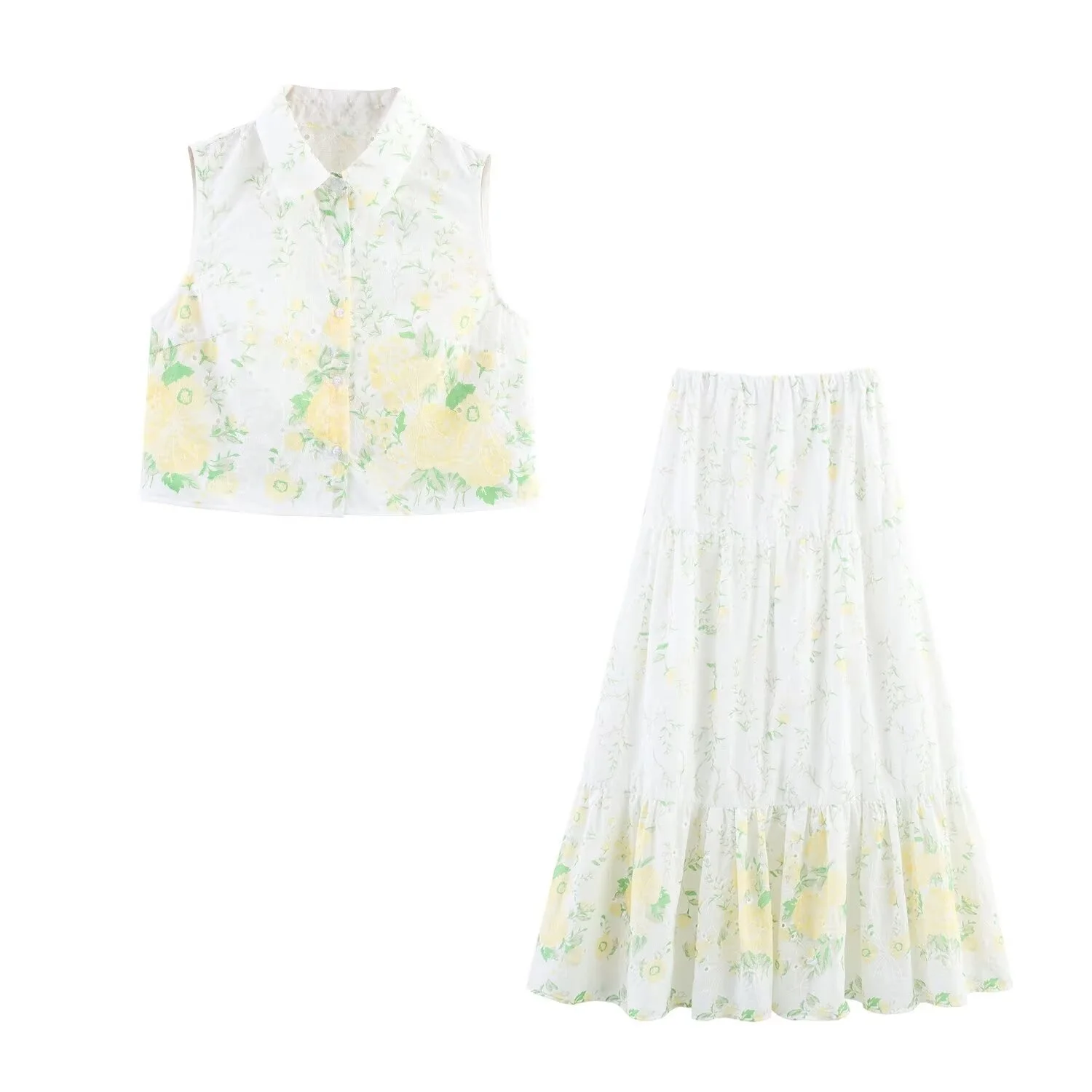 BM&MD&ZA Womens Embroidered Hollowed Floral Leisurely Fresh Set with Lapel Sleeveless Vest Waistcoat and Mid - length Midi Skirt
BM&MD&ZA Womens Embroidered Hollowed Floral Leisurely Fresh Set with Lapel Sleeveless Vest Waistcoat and Mid - length Midi Skirt