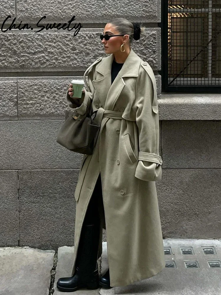 Women Coat Casual Full Sleeve Belt Double Breasted Female Jacket 2024 Autumn Winter Lose Lady Urban Solid Double Breasted Long
Women Coat Casual Full Sleeve Belt Double Breasted Female Jacket 2024 Autumn Winter Lose Lady Urban Solid Double Breasted Long
