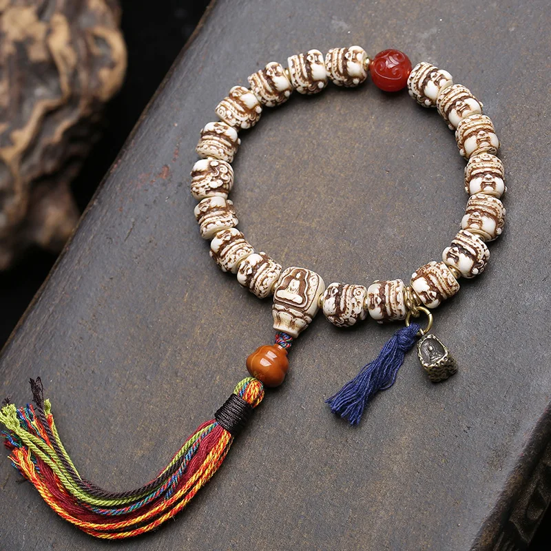 Tibetan Reflux Bone Carving Yellow God of Wealth Cultural Play Handstring Single Circle Retro tassel Agate Bracelet
Tibetan Reflux Bone Carving Yellow God of Wealth Cultural Play Handstring Single Circle Retro tassel Agate Bracelet