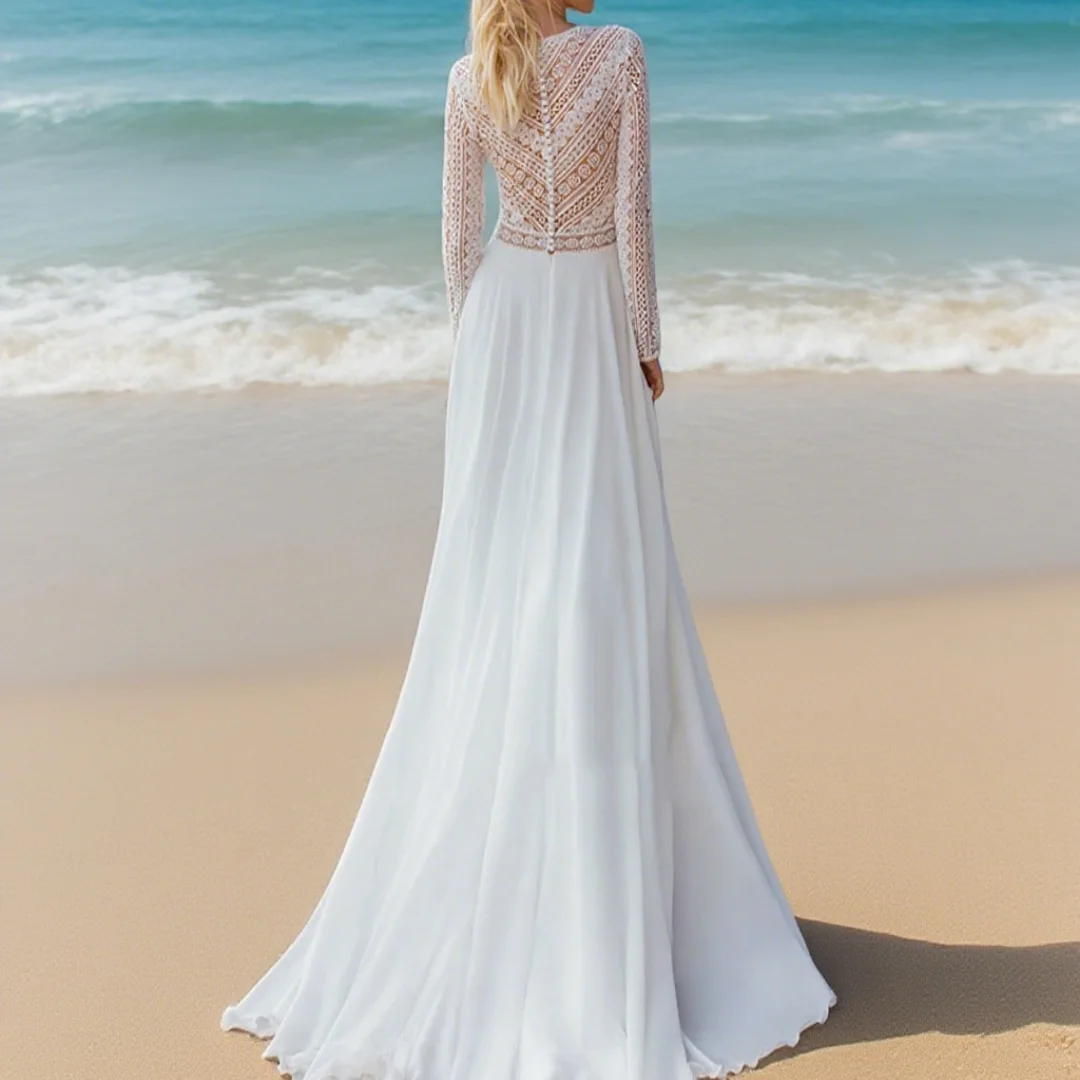 Customized satin A-line wedding dress, exquisite lace long-sleeved bridal formal gown, floor-length floor covering dress
Customized satin A-line wedding dress, exquisite lace long-sleeved bridal formal gown, floor-length floor covering dress