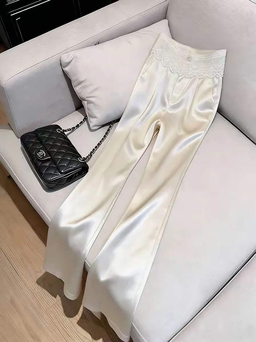 High Waist Slimming Drapey White Satin Straight Leg Pants Casual Loose Feeling Wide Leg Pants Fashionable Casual All Match
High Waist Slimming Drapey White Satin Straight Leg Pants Casual Loose Feeling Wide Leg Pants Fashionable Casual All Match
