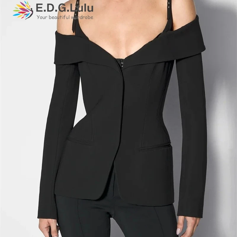 EDGLuLu 2025 New V-Neck Long Sleeved Blazer Coat Women's Slim Fit Office Ladies Sexy Strap Off Shoulde Black Suit Jacket 0410
EDGLuLu 2025 New V-Neck Long Sleeved Blazer Coat Women's Slim Fit Office Ladies Sexy Strap Off Shoulde Black Suit Jacket 0410