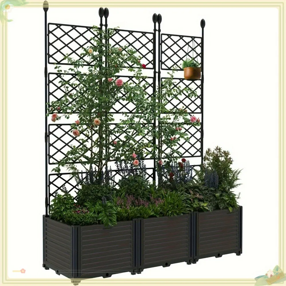 3/ 4/ 7 Pack (Three Sizes to Choose From) Plastic Planter Box with Trellis - 5.25ft Tall Raised Garden Bed, Lockable Wheels & Drainage for Outdoor Patio Home Decor, Balcony Tomatoes, Flowers, Herbs Weather-Resistant Resin, Ideal Christmas Gifts
3/ 4/ 7 Pack (Three Sizes to Choose From) Plastic Planter Box with Trellis - 5.25ft Tall Raised Garden Bed, Lockable Wheels & Drainage for Outdoor Patio Home Decor, Balcony Tomatoes, Flowers, Herbs Weather-Resistant Resin, Ideal Christmas Gifts