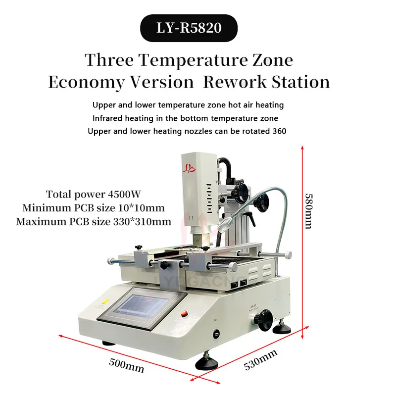 LY-R5820 3 Temperature Zones Hot Air Rework Station Touch Screen Control For Game Console Computer Motherboard Chipset Repair
LY-R5820 3 Temperature Zones Hot Air Rework Station Touch Screen Control For Game Console Computer Motherboard Chipset Repair