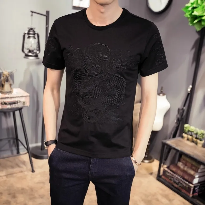 Men's Summer Short Sleeve T-Shirt round Neck Chinese Style Dragon Embroidery Slim Fit Youth Casual Cotton Top
Men's Summer Short Sleeve T-Shirt round Neck Chinese Style Dragon Embroidery Slim Fit Youth Casual Cotton Top