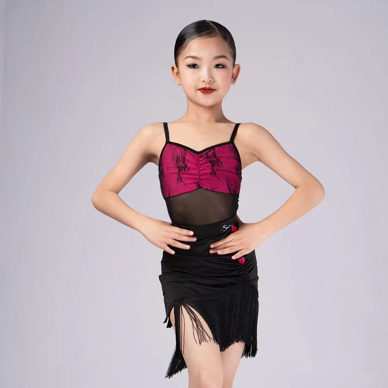 Latin Dance Outfit Kids Dance Professional Competition Practice Clothes Girls Red Suspender Tops Black Tassels Skirt Set XH2977
Latin Dance Outfit Kids Dance Professional Competition Practice Clothes Girls Red Suspender Tops Black Tassels Skirt Set XH2977