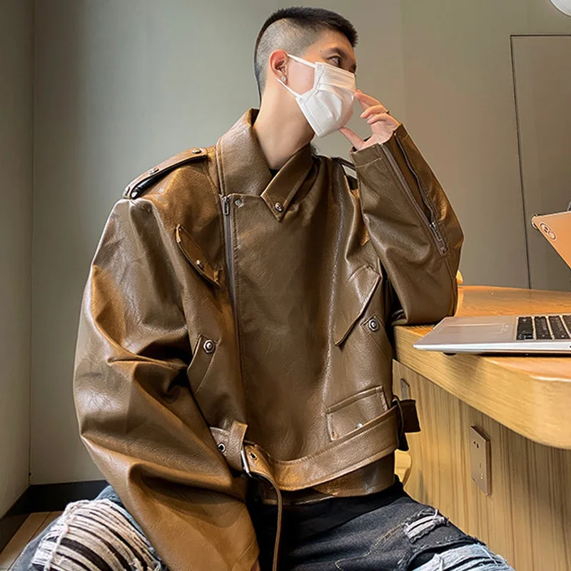 Коричневая мужская куртка из искусственной кожи с коротким воротником, в байкерском стиле, повседневная, модная, весна-осень, новинка, кожаное пальто с эффектом высококачественной кожи
Коричневая мужская куртка из искусственной кожи с коротким воротником, в байкерском стиле, повседневная, модная, весна-осень, новинка, кожаное пальто с эффектом высококачественной кожи