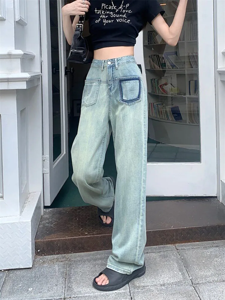 American Retro Distressed Straight Denim Pants Women's Contrast Color Pockets Design Wide Leg Jeans Classic Loose Casual Trouser
American Retro Distressed Straight Denim Pants Women's Contrast Color Pockets Design Wide Leg Jeans Classic Loose Casual Trouser