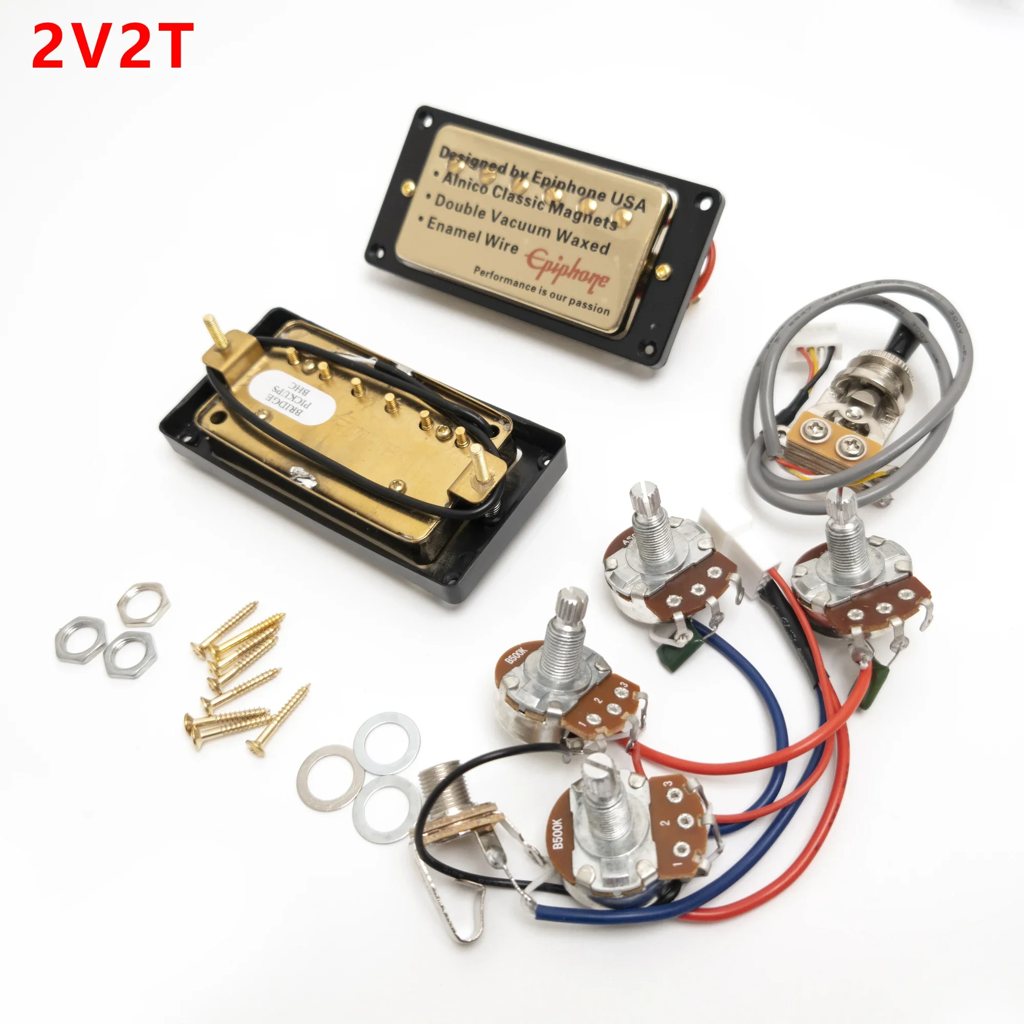 Набор звукоснимателей для гитарного хамбакера, 2-жильный мост и гриф с жгутом проводов 2V2T, запасные части для гитары
Набор звукоснимателей для гитарного хамбакера, 2-жильный мост и гриф с жгутом проводов 2V2T, запасные части для гитары