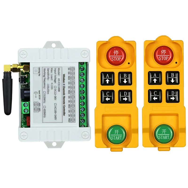 DC12V 24V 36V 4CH 4 CH Wireless Remote Control LED Light Switch Relay Output Radio RF Waterproof Transmitter And 433MHz Receiver
DC12V 24V 36V 4CH 4 CH Wireless Remote Control LED Light Switch Relay Output Radio RF Waterproof Transmitter And 433MHz Receiver