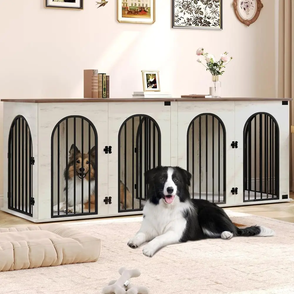 XXL Heavy Duty Wooden Dog Crate with Divider for Medium-Large Dogs, Indoor Kennel and TV Stand, White and Brown
XXL Heavy Duty Wooden Dog Crate with Divider for Medium-Large Dogs, Indoor Kennel and TV Stand, White and Brown