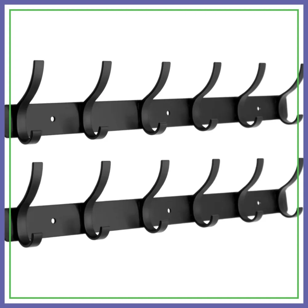 Wall Mounted Coat Rack with 6 Hooks, Metal Double Hook Rail for Hats, Towels, Purses, Robes - 2 Pack Black
Wall Mounted Coat Rack with 6 Hooks, Metal Double Hook Rail for Hats, Towels, Purses, Robes - 2 Pack Black