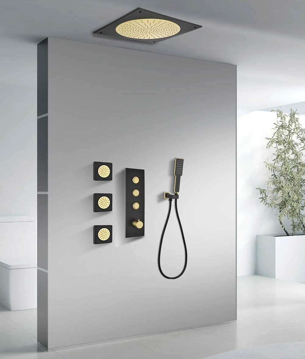 Embedded Concealed Shower Set with Four Functions, Waterfall Outlet, Three Side Showers, and Adjustable Rod black
Embedded Concealed Shower Set with Four Functions, Waterfall Outlet, Three Side Showers, and Adjustable Rod black