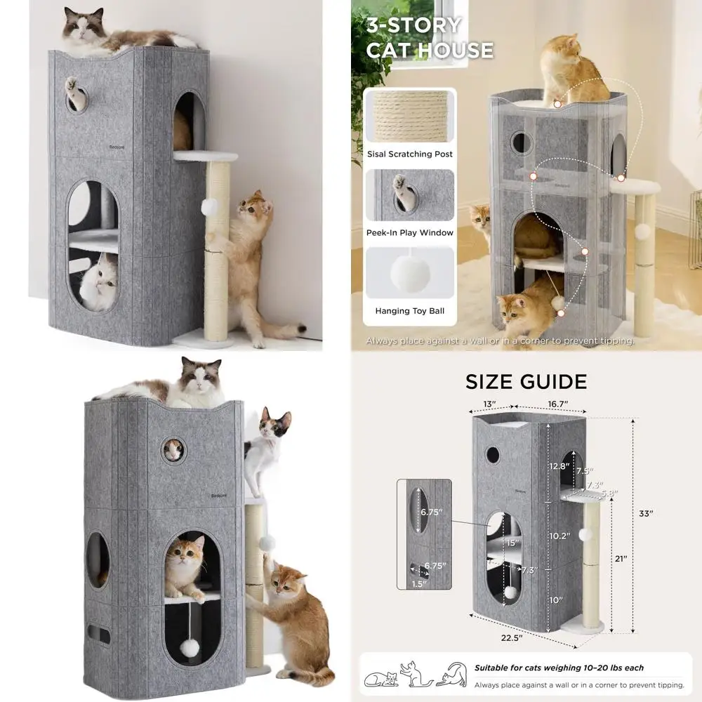 Multi-Level Cat Tree for Small Cats: Play, Sleep, Hide, Scratch in Grey, 22.5x31.5x13
Multi-Level Cat Tree for Small Cats: Play, Sleep, Hide, Scratch in Grey, 22.5x31.5x13