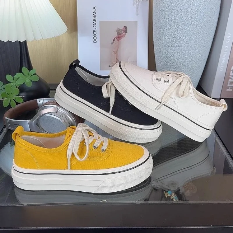 Thick-soled versatile canvas shoes for women low-top Casual Shoes Height-Increasing Sneakers Lace-Up Round-Toe White Shoes
Thick-soled versatile canvas shoes for women low-top Casual Shoes Height-Increasing Sneakers Lace-Up Round-Toe White Shoes