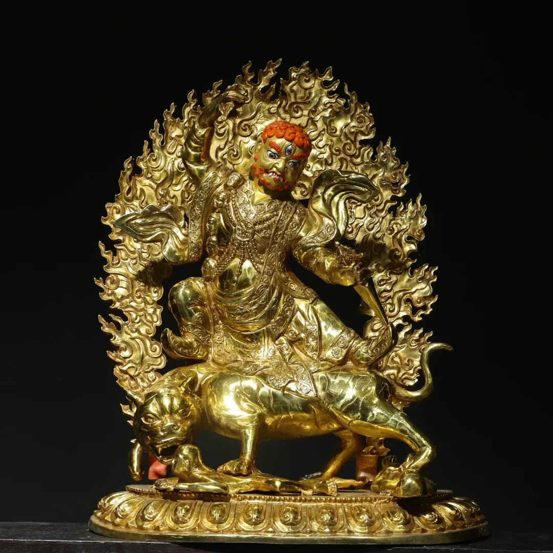 21"Tibetan Temple Collection Old Bronze Gilded Painted Face Mahakal Vajra Buddha Sitting Tiger Lotus Platform Worship Hall
21"Tibetan Temple Collection Old Bronze Gilded Painted Face Mahakal Vajra Buddha Sitting Tiger Lotus Platform Worship Hall