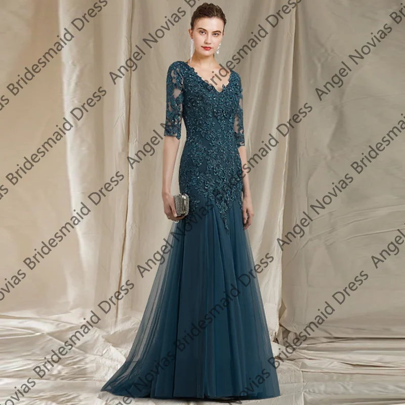 Long Ink Blue Mother of the Bride Dresses with Half Sleeves Wedding Guest Dress vestidos de fiestas elegantes mujer
Long Ink Blue Mother of the Bride Dresses with Half Sleeves Wedding Guest Dress vestidos de fiestas elegantes mujer