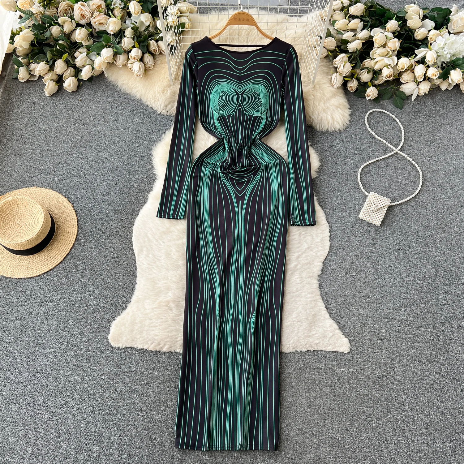 ALPHALMODA Round Neck Long Sleeve Spicy Girl Printed Mesh Dress Women Stripe Print Sexy Trendy Bodycon Long Dress
ALPHALMODA Round Neck Long Sleeve Spicy Girl Printed Mesh Dress Women Stripe Print Sexy Trendy Bodycon Long Dress
