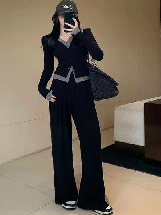 Spring Autumn Casual Fashion High Waist Wide Leg Pants Two Piece Set Women's Slimming Top Bottoms Ensemble Versatile Outfit
Spring Autumn Casual Fashion High Waist Wide Leg Pants Two Piece Set Women's Slimming Top Bottoms Ensemble Versatile Outfit