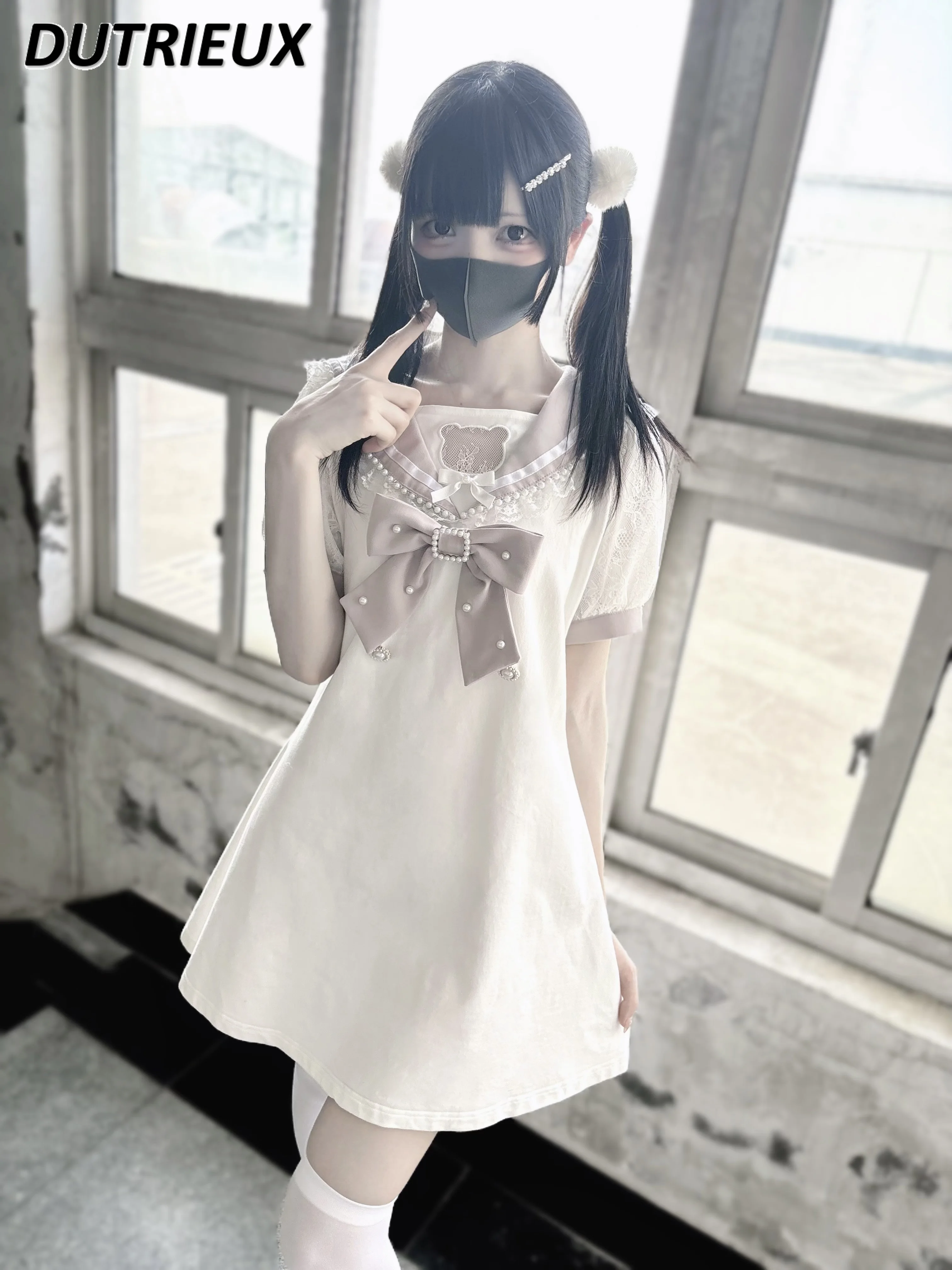 Pearl Lace Bear Embroidered Navy Collar Knitted Short-sleeved Dress Mass-produced Lolita Style Short Casual Dresses for Women
Pearl Lace Bear Embroidered Navy Collar Knitted Short-sleeved Dress Mass-produced Lolita Style Short Casual Dresses for Women