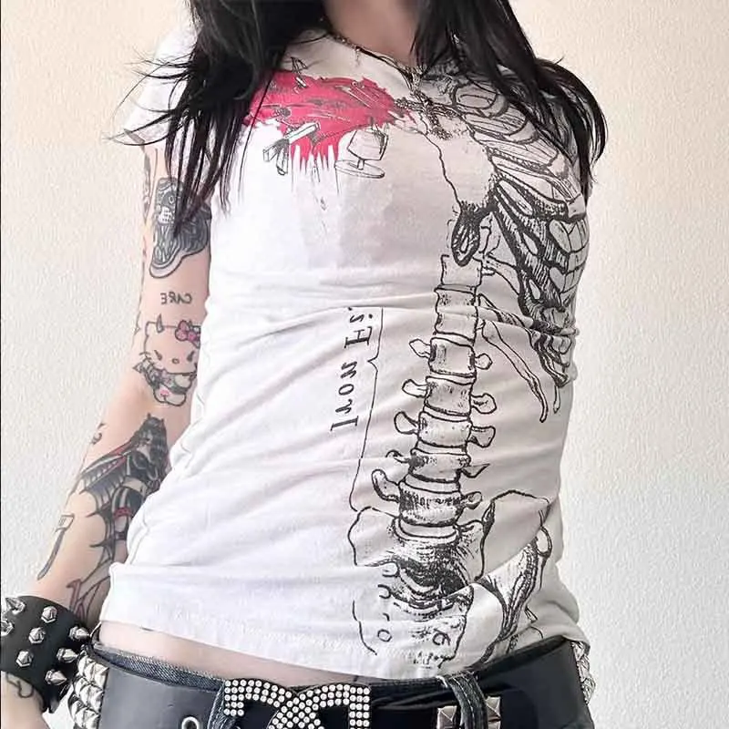 Summer Punk Style T-Shirt Skull Print Women's Dark round Neck Slim Fit Citywalk Short Pants Spring Season Fashion
Summer Punk Style T-Shirt Skull Print Women's Dark round Neck Slim Fit Citywalk Short Pants Spring Season Fashion