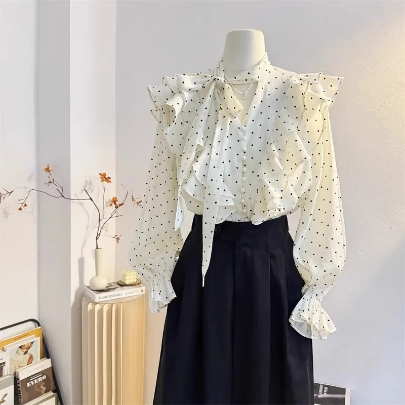 Женская блузка Sweet Floing Heart Tie, длинная шифоновая блузка Sve, весна-осень, новинка, свободный крой из полиэстера с узлом
Женская блузка Sweet Floing Heart Tie, длинная шифоновая блузка Sve, весна-осень, новинка, свободный крой из полиэстера с узлом