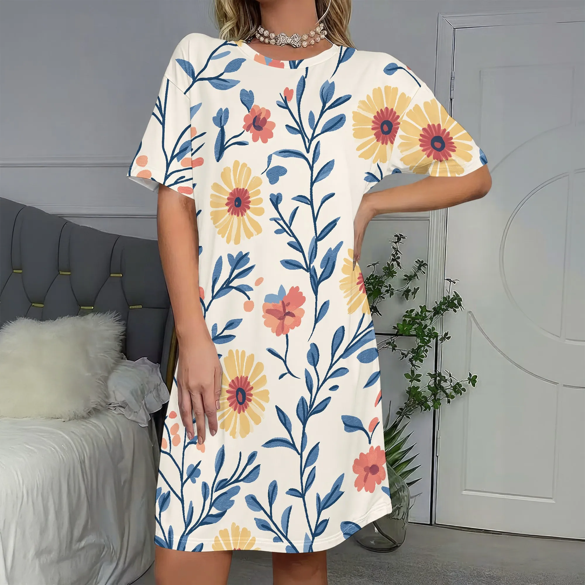 Floral Short Sleeve Dress, Boho Print Tunic, Summer Beach Sundress, Casual Vacation Wear, Women's Loose Fit S-2XL
Floral Short Sleeve Dress, Boho Print Tunic, Summer Beach Sundress, Casual Vacation Wear, Women's Loose Fit S-2XL