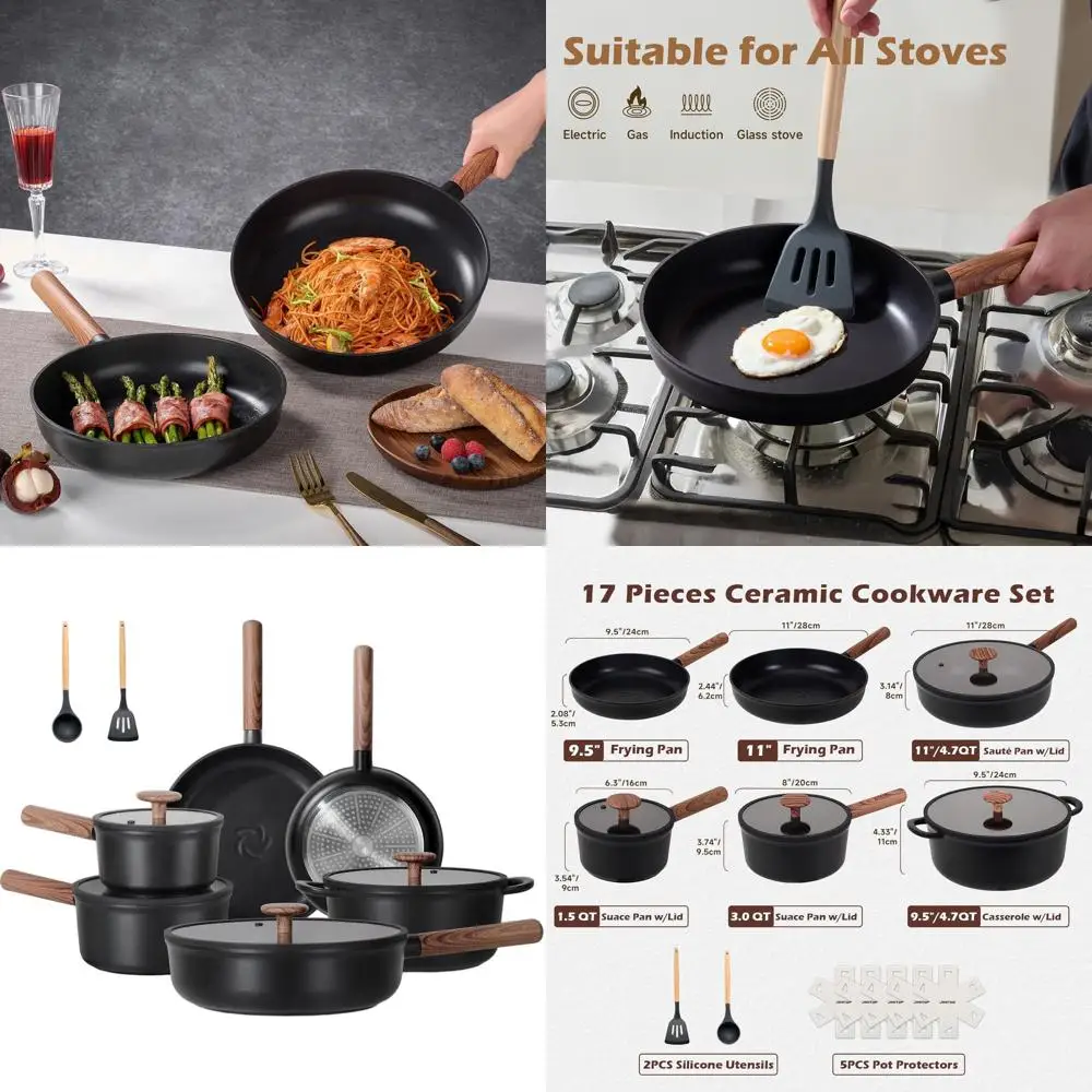 17-Piece Non-Stick Induction Cookware Set with Removable Handles, Stackable and Oven Safe, Black
17-Piece Non-Stick Induction Cookware Set with Removable Handles, Stackable and Oven Safe, Black