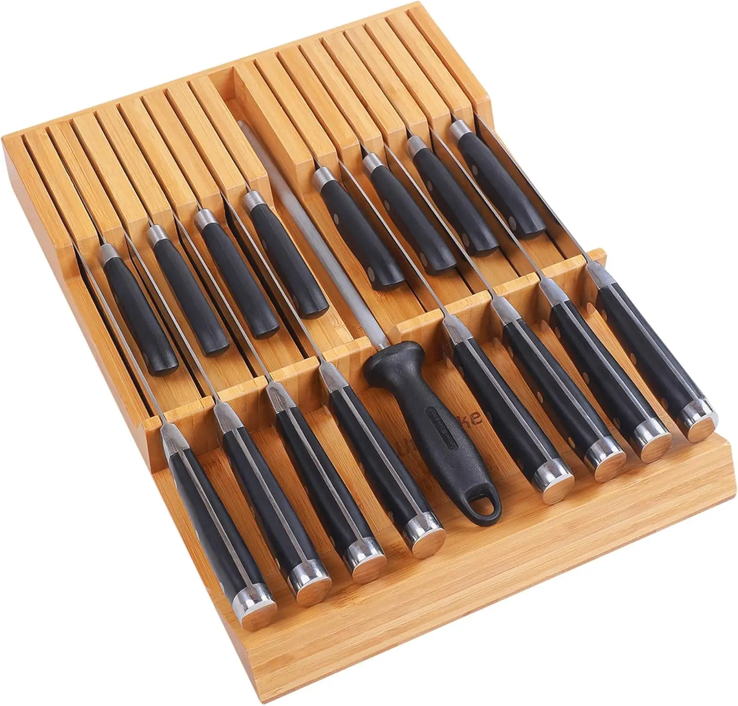 In-drawer Knife Block Bamboo Kitchen Knife Drawer Organizer Large, handle Steak knife Holder without
In-drawer Knife Block Bamboo Kitchen Knife Drawer Organizer Large, handle Steak knife Holder without